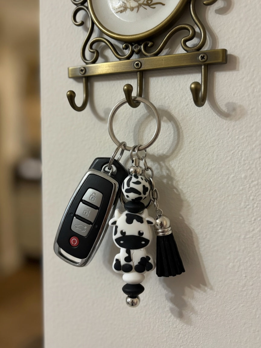 Black/White Cow Keychain/Bag Charm