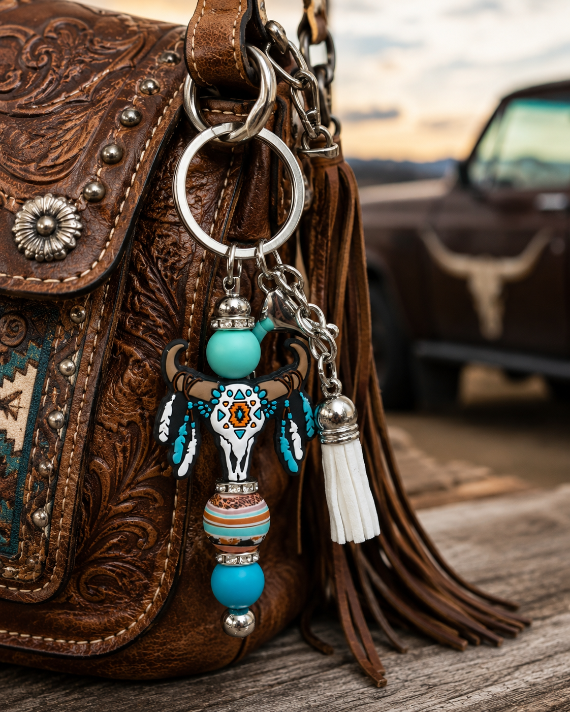 Teal "Bullhead" Keychain/Bag Charm